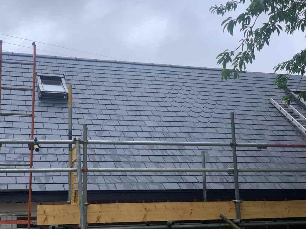 This is a photo of a new slate roof installed in Ashford Kent. All works carried out by Ashford Roofing Services based in KENT